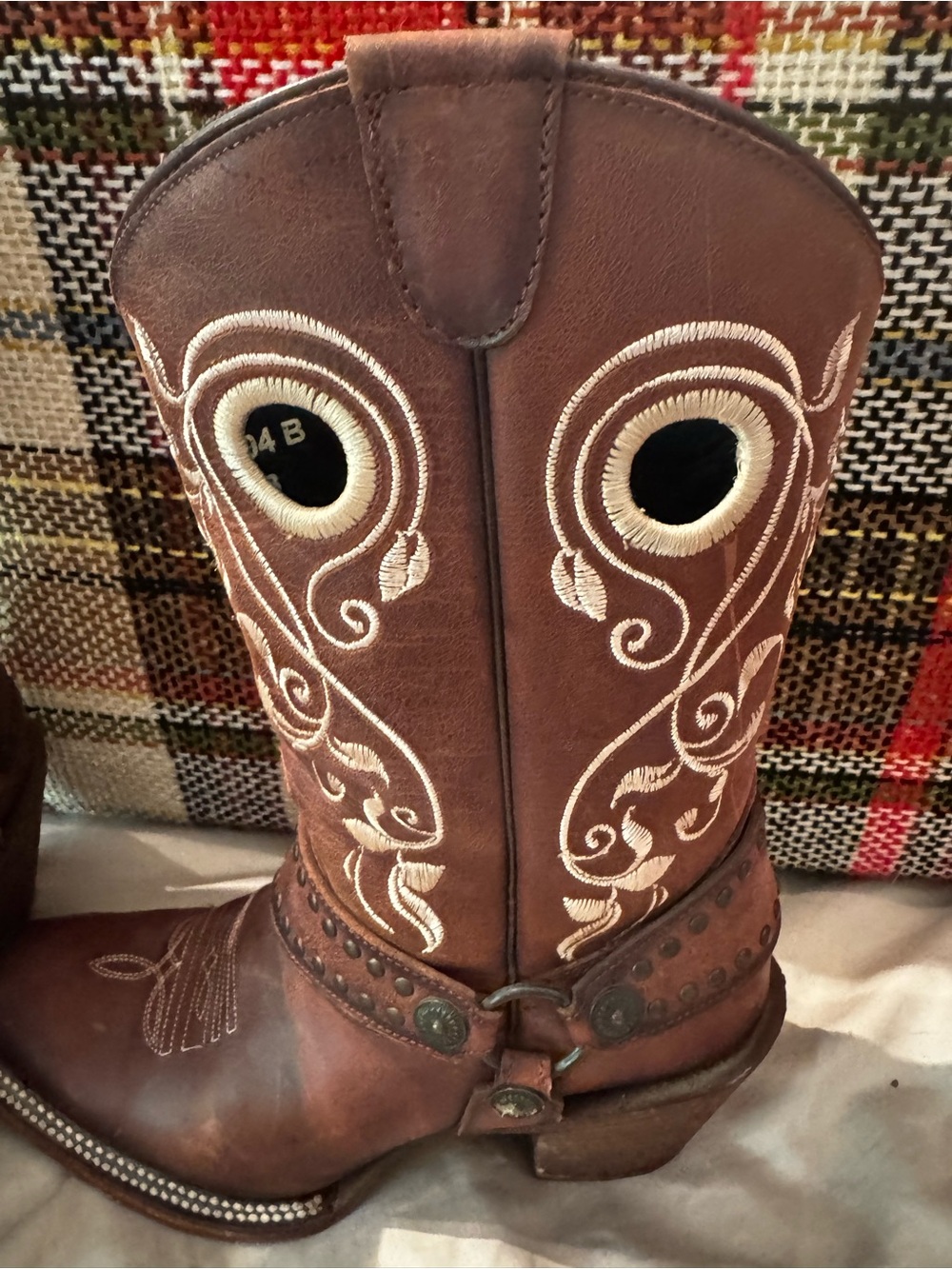 J.B. Dillon Brown Leather Embroidered Harness Heeled Boots - Picture 5 of 7